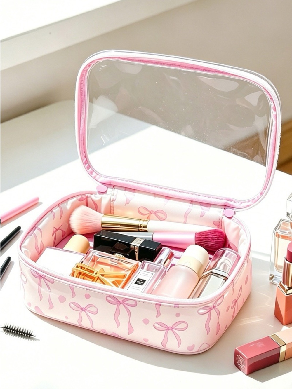 Zenana COQUETTE BOW TRANSPARENT COSMETIC BAG - Picture 3 of 4